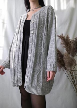 Кардиган светр довгий на ґудзиках широкий вінтажний в’язаний кофта худі7 фото