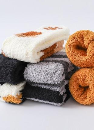 Теплі махрові шкарпетки котячі лапки смугасті сірі one size5 фото