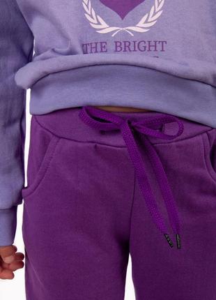 Стильний бузковий фіолетовий спортивний костюм для дівчаток з начосом, утеплений комплект пудровий світшот і спортивні штани марсала для дівчат5 фото