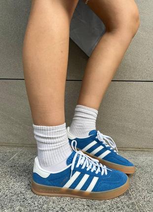 Жіночі кросівки adidas gazelle blue brown | smb6 фото