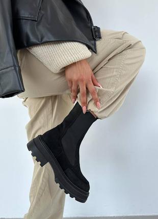 Демисезонные ботинки - челси из натуральной кожи и замши на байке7 фото