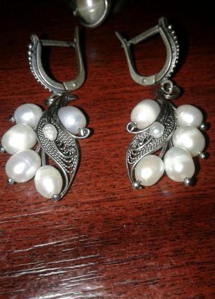 Набір сережки і перстень з перлами.3 фото