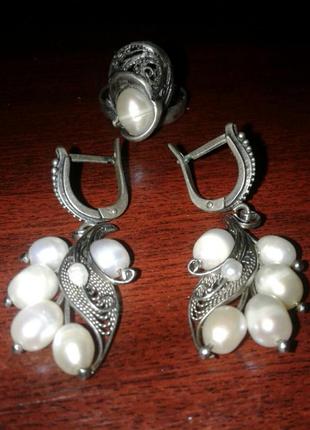 Набір сережки і перстень з перлами.5 фото