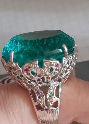 Перстень серебрянный с натуральным апатитом цвет турмалин параиба