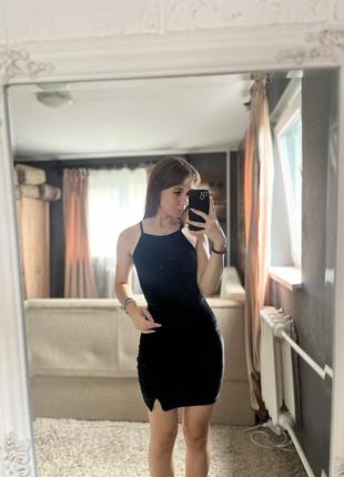 Брендовое черное мини платье велюр2 фото