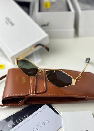 Очки женские солнцезащитные золотистые зеленые брендовые в стиле селин celine