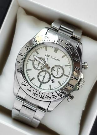 Металевий наручний годинник для чоловіків, сріблястий колір, білий циферблат, відображення дати