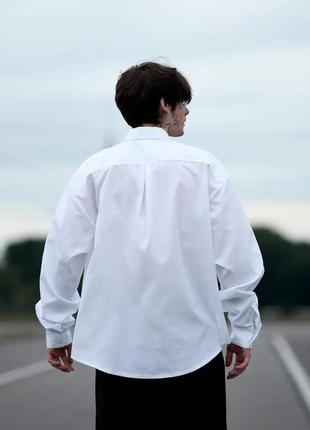 Рубашка мужская оверсайз с длинным рукавом классическая hiko белая  рубашка повседневная летняя хлопковая9 фото