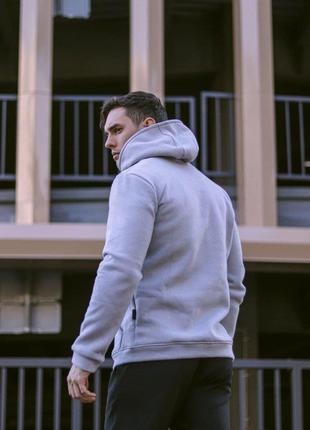 Толстовка мужская зимняя skos на флисе черная кофта мужская теплая с капюшоном худи с начесом