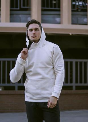 Толстовка мужская зимняя skos на флисе черная кофта мужская теплая с капюшоном худи с начесом