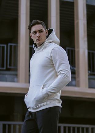 Толстовка мужская зимняя skos на флисе черная кофта мужская теплая с капюшоном худи с начесом