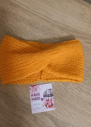 Детская желтая повязка на голову, чалма, тюрбан обхват головы  34-42 см.