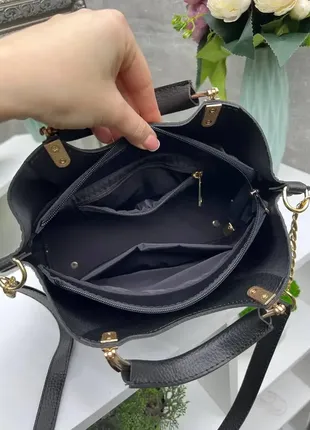 Черная - натуральный замш - стильная сумка на три отделения - фурнитура золото - топ продаж5 фото