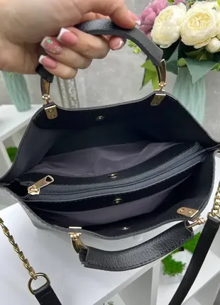 Черная - натуральный замш - стильная сумка на три отделения - фурнитура золото - топ продаж6 фото