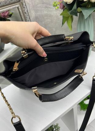 Черная - натуральный замш - стильная сумка на три отделения - фурнитура золото - топ продаж4 фото