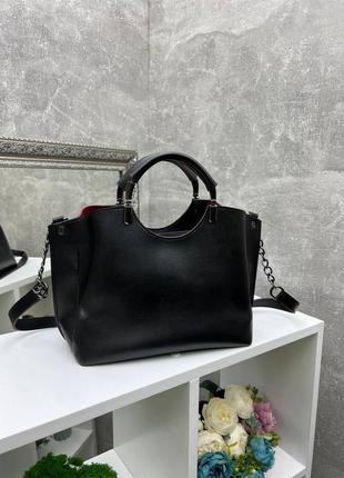 Черная - натуральный замш - стильная сумка на три отделения - фурнитура золото - топ продаж2 фото