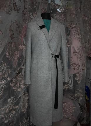 Шикарное серое кэжуал пальто длинное деми1 фото