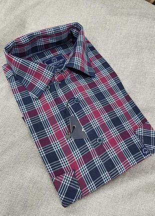 Мужская рубашка, 100% хлопок, польша,классический крой,большие карманы,бордо/вишня,клетка