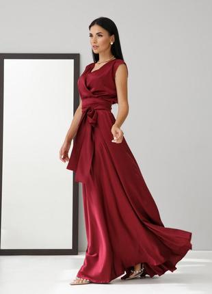 Платье макси женское длинное, в пол, на запах, вечернее, коктейльное, нарядное, цвет вино