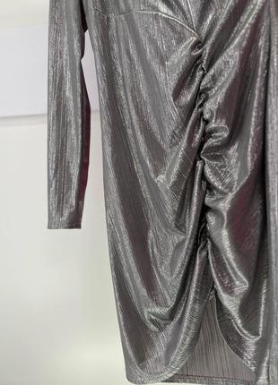 Серебряное платье вечернее платье короткое платье на одно плечо3 фото