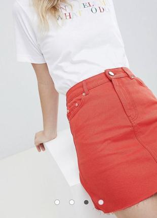 Коротка червона джинсова спідниця asos petite 🛍️1+1=3🛍️