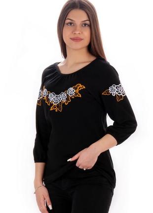 Чорна вишита трикотажна сорочка, вишиванка