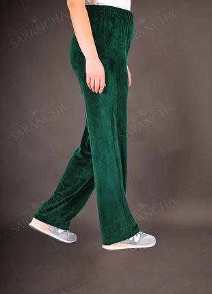 Велюрові жіночі прямі смарагдові штанці3 фото