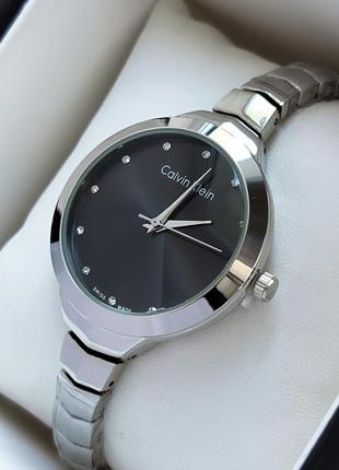 Сріблястий жіночий наручний годинник з чорним циферблатом, тоненький браслет3 фото