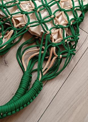 Авоская зеленая бежевая эко сумка макраме полиэфирный шнур8 фото