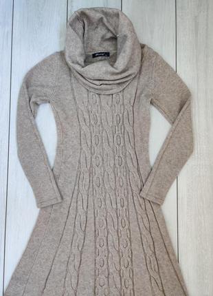 Теплое мягкое вязанное платье с кашемиром и большим хомутом xs-s5 фото