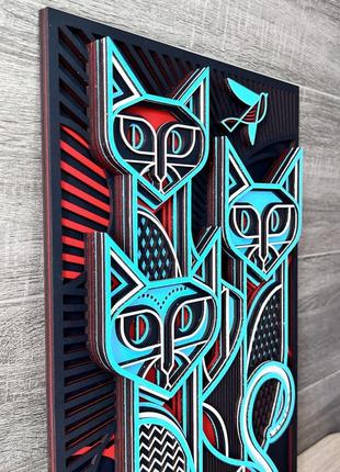 Three cats, багатошарова картина з дерева1 фото