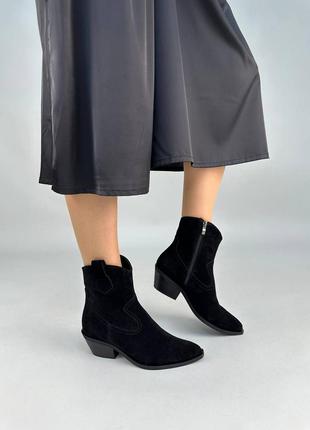 Стильные черные ботильоны женские, демисезон, маслечки осенние-весенние, замшевые/замша-женская обувь