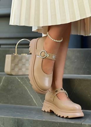 Туфли женские бежевые на липучках т1715