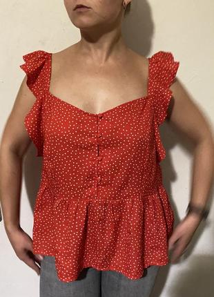 Блуза, блузка красная в горох new look размер m-l4 фото