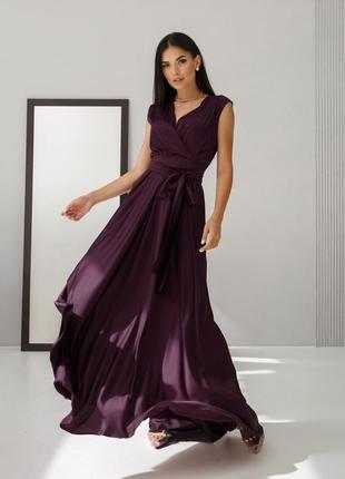 Платье макси женское длинное шелковое, в пол, без рукавов, вечернее, коктейльное, нарядное,  марсала