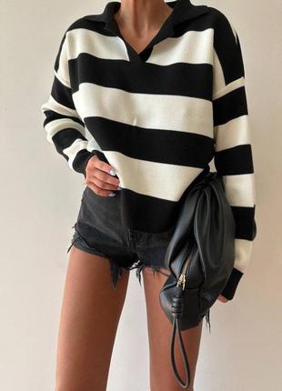 Шикарний зручний смугастий чорно-білий светр люкс якість туреччина2 фото