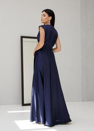 Платье макси женское длинное, в пол, без рукавов, вечернее, коктейльное, нарядное, темно синее7 фото