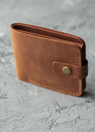 Мужские кошельки портмоне натуральная кожа comfort с монетницей коньячный с фиксации на кнопке3 фото