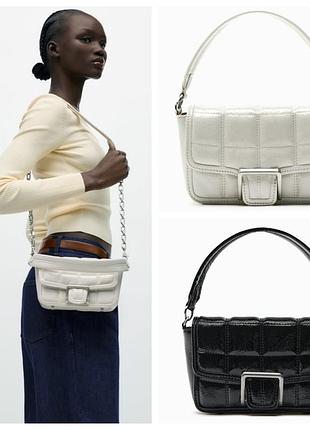 Белая лаковая стеганая сумка с пряжкой zara сумка серая кроссбоди через плече зара молочная