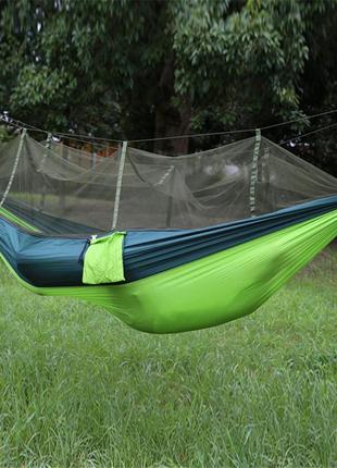 Туристичний нейлоновий гамак з москітною сіткою hammock net green, підвісний гамак на природу похідний гамак7 фото