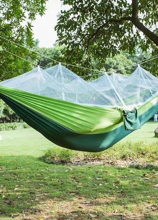 Туристичний нейлоновий гамак з москітною сіткою hammock net green, підвісний гамак на природу похідний гамак9 фото