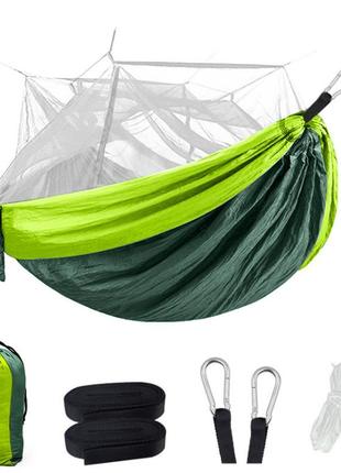 Туристический нейлоновый гамак с москитной сеткой hammock net green, подвесной гамак на природу походный гамак10 фото