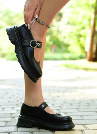 Туфли женские черные на липучках т1716