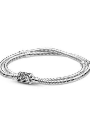 Серебрянный двойной браслет пандора паве pandora серебро 925