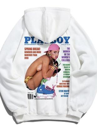 Белая толстовка худи с девушка playboy