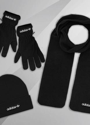Комплект зимний шапка + шарф + перчатки supreme до -25*с черный | набор суприм теплый мужской женский4 фото