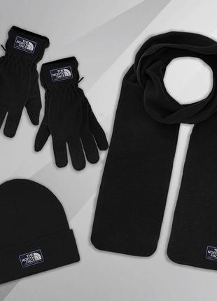 Комплект зимний шапка + шарф + перчатки supreme до -25*с черный | набор суприм теплый мужской женский8 фото