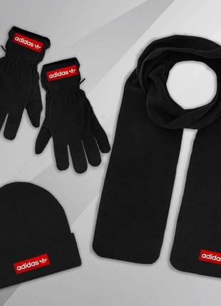 Комплект зимний шапка + шарф + перчатки supreme до -25*с черный | набор суприм теплый мужской женский5 фото