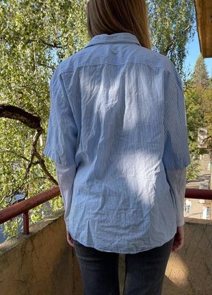 Винтажная оверсайз полосатая рубашка с коротким рукавом в полоску bogner винтаж 90х ysl yves saint laurent burberry lacoste polo ralph lauren xl l m s5 фото