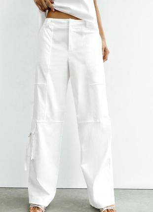 Белые брюки атласные брюки белые свободные брюки карго zara xs s2 фото
